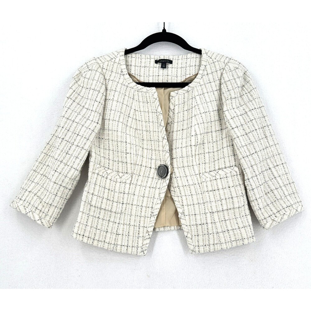 Semantiks Tweed Jacket Women 2 Cream Gray Cropped Boucle Blazer Quiet Luxury